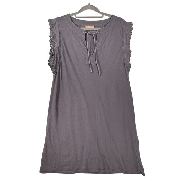 Lilla P Dresses & Skirts - LILLA P Eyelet Crochet Sleeveless Shirt Dress SIZE MEDIUM 100% Cotton Gray Grey